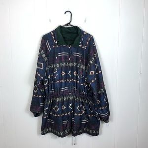 Vintage 90s Reversible Aztec Fleece Jacket Sz‎ XL